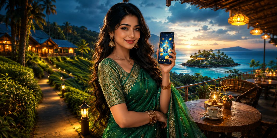 সেন্ট মার্টিনের দৃশ্যে শাড়ি পরিহিত মডেল রিবেট বোনাস উপভোগ করছেন