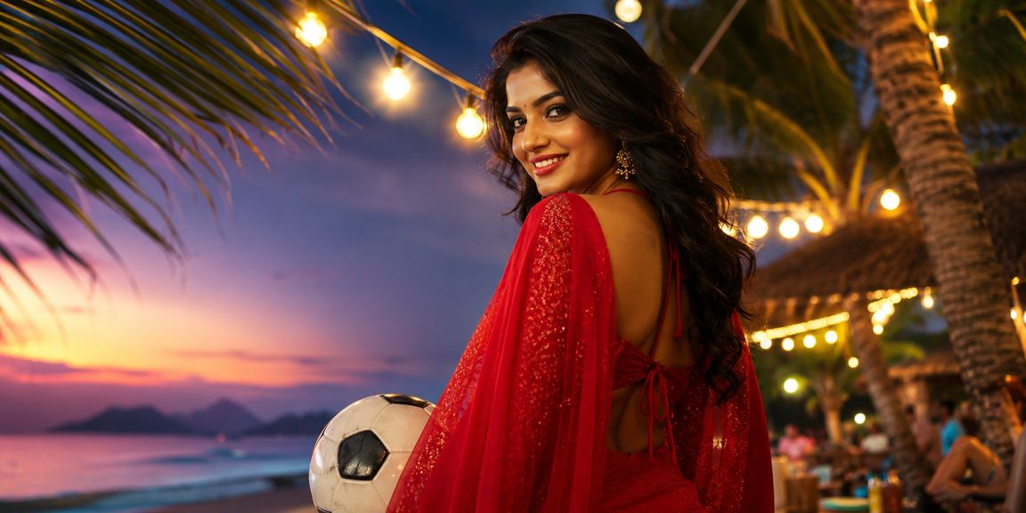 সিলেটে শাড়ি পরা মডেল ফুটবল বেটিং বোনাস উপভোগ করছেন